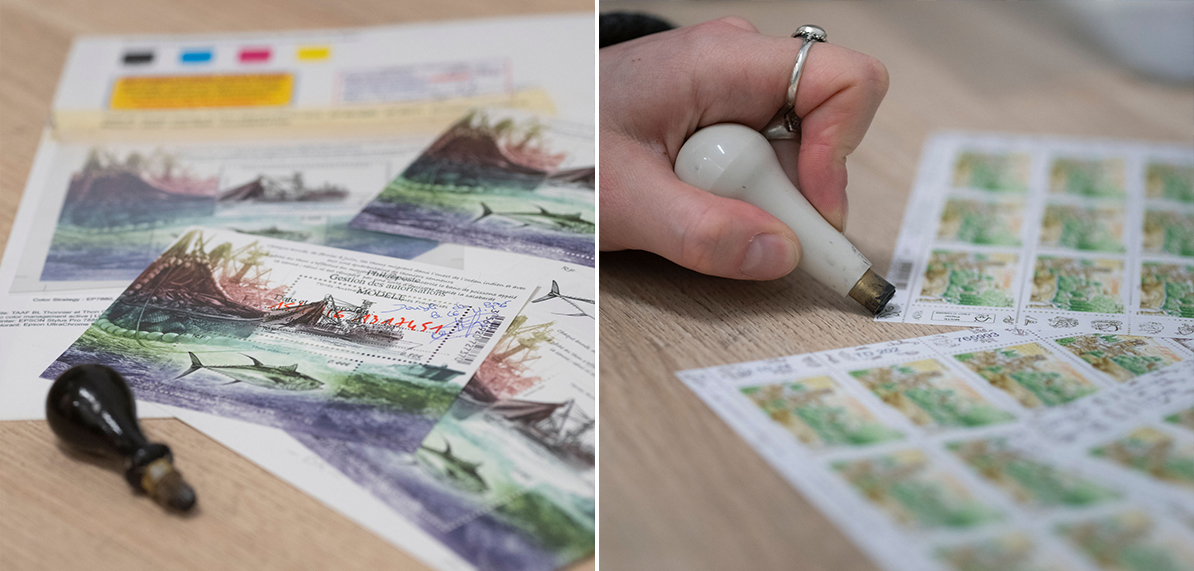 Marquage d'une feuille de timbres