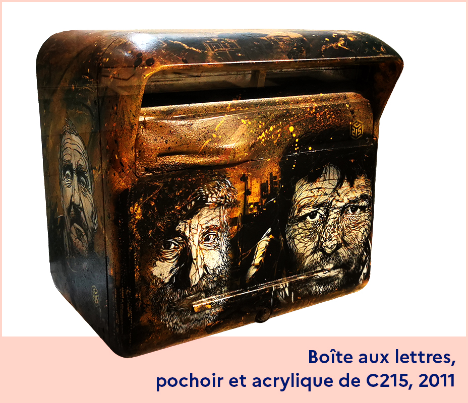 Boîte aux lettres, pochoir et acrylique de C215, 2011